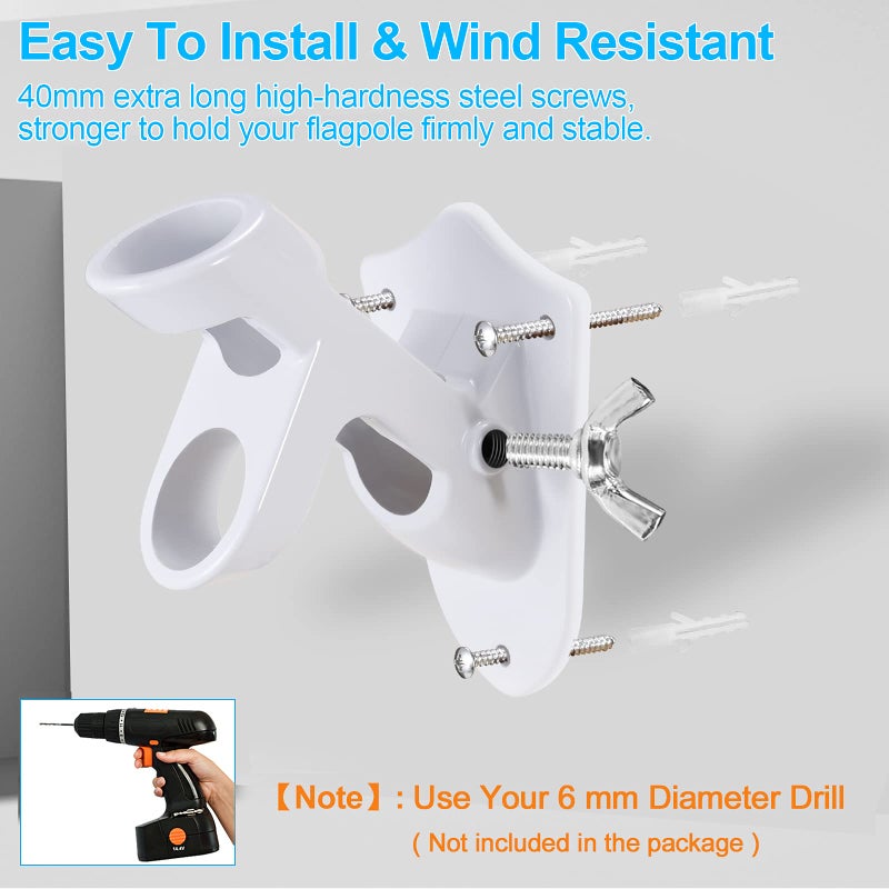 BONWIN Flag Pole Holder Brackets  BONWIN 1"" Flag Pole Mounting Bracket with Hardwares for House Wall Mount  1"" Inner Diameter  Two Positions & Aluminium Alloy  Rust Free Coated (White - 1 Pack) - Image 5